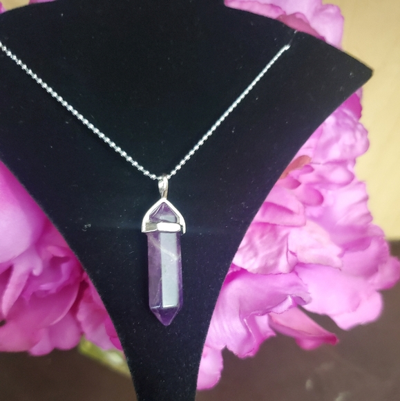Jewelry - Natural Amethyst Crystal Pendant Healing Quartz Stone Point Necklace
